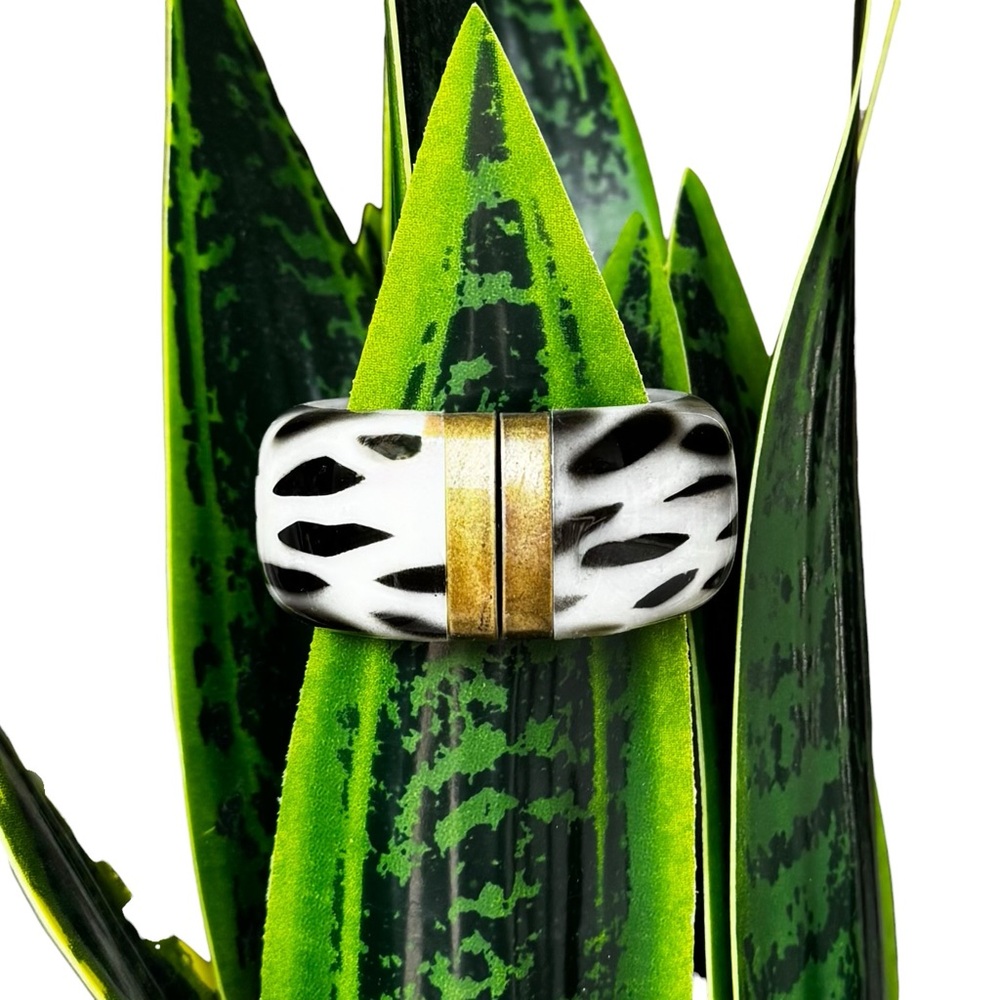 Black White Zebra Hinge Gold Tone Chico’s Margot Cuff Bracelet Safari Graphic